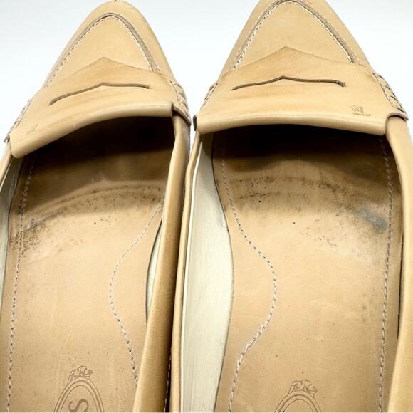 Tod's Point Toe Leather Penny Loafers Cream/Tan Size 39 Officecore Y2K Preppy - Picture 11 of 16